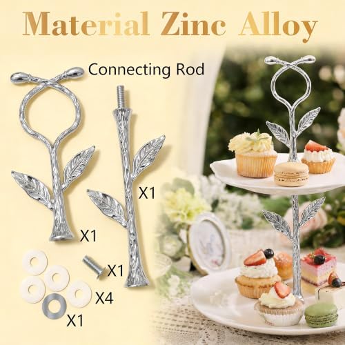 2 Tier Silver Cake Stand Tiered Tray Hardware Kit, Dessert Plate Hardware, Metal Heavy Duty Dessert Fruit Plate, alternate
