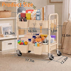 2 Tier Small Rolling Cart Metal with Wheels, 22 Inch Beige Under Desk Carts, alternate view 3