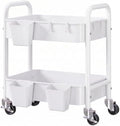 2 Tier Small Rolling Cart Metal with Wheels, White Under Desk Storage Carts