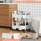 2 Tier Small Rolling Cart Metal with Wheels, White Under Desk Storage Carts, alternate view 4