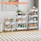 2 Tier Small Rolling Cart Metal with Wheels, White Under Desk Storage Carts, alternate view 6