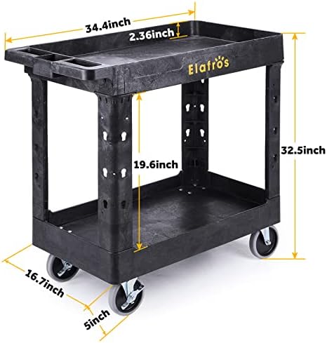 2-Tier Utility Rolling Cart, 34 x 17 in, 5" Swivel Wheels, 550lb (Pack of 2), alternate view 2