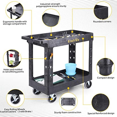 2-Tier Utility Rolling Cart, 34 x 17 in, 5" Swivel Wheels, 550lb (Pack of 2), alternate view 4
