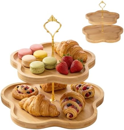 2-Tier Wooden Cupcake Stand, Flower-Shaped Design, Tiered Tray in 2 Tier