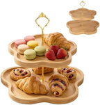 2-Tier Wooden Cupcake Stand, Flower-Shaped Design, Tiered Tray in 2 Tier