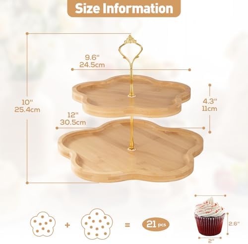 2-Tier Wooden Cupcake Stand, Flower-Shaped Design, Tiered Tray in 2 Tier, alternate view 3