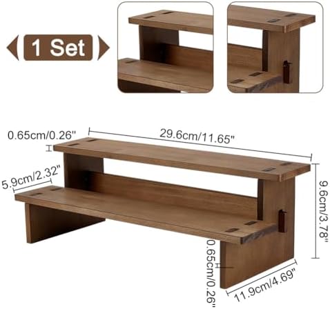 2-Tier Wooden Display Riser Shelf, 4.69x11.65x3.78 Inch Camel Tabletop Small Food Stand Risers Display Makeup, alternate view