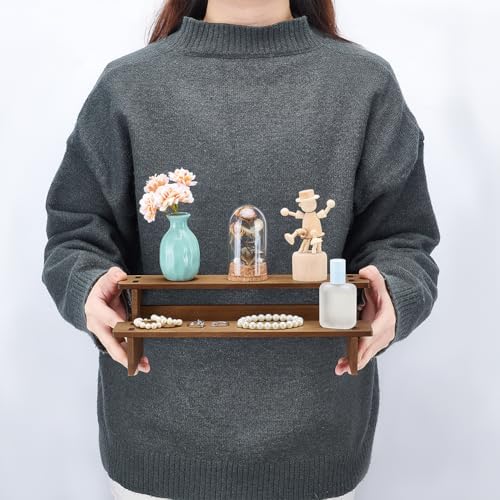 2-Tier Wooden Display Riser Shelf, 4.69x11.65x3.78 Inch Camel Tabletop Small Food Stand Risers Display Makeup, alternate view