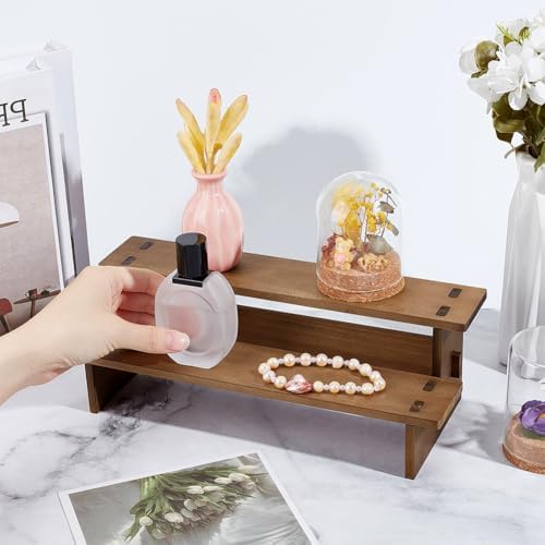 2-Tier Wooden Display Riser Shelf, 4.69x11.65x3.78 Inch Camel Tabletop Small Food Stand Risers Display Makeup, alternate view