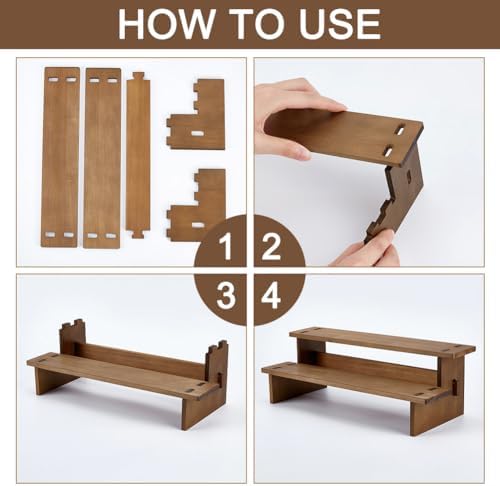 2-Tier Wooden Display Riser Shelf, 4.69x11.65x3.78 Inch Camel Tabletop Small Food Stand Risers Display Makeup, alternate view