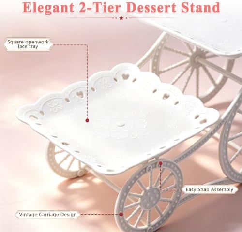 2 Tiers Plastic Dessert Cupcake Stand, Cake Fruit Candy Bread Display Tower in White, alternate view 3