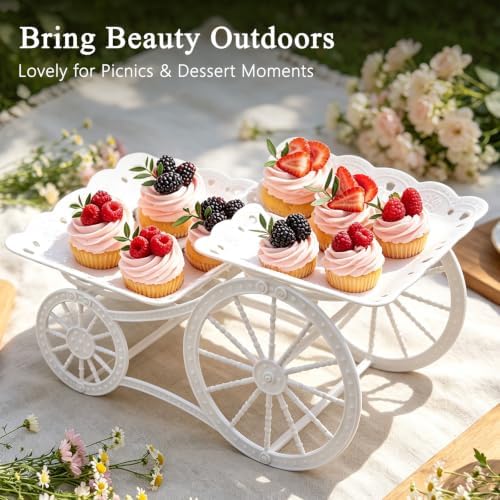 2 Tiers Plastic Dessert Cupcake Stand, Cake Fruit Candy Bread Display Tower in White, alternate view 4