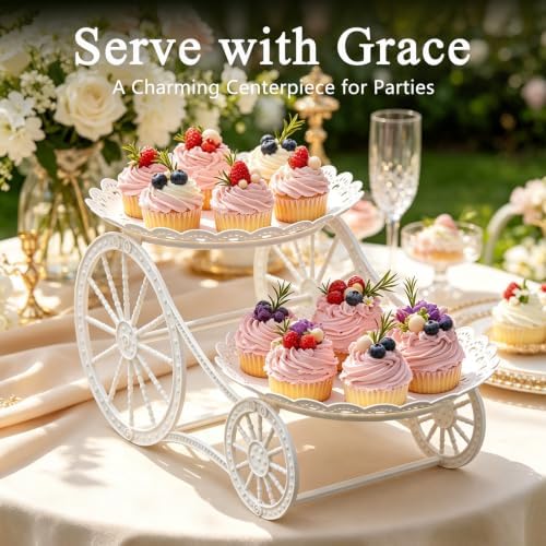 2 Tiers Plastic Dessert Cupcake Stand, Cake Fruit Candy Bread Display Tower in White, alternate view 5