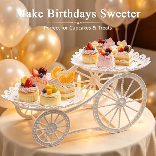 2 Tiers Plastic Dessert Cupcake Stand, Cake Fruit Candy Bread Display Tower in White, alternate view 6