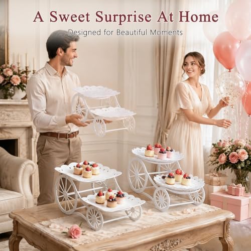 2 Tiers Plastic Dessert Cupcake Stand, Cake Fruit Candy Bread Display Tower in White, alternate view 7