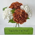 2 White 2 Orange Brown Hydrangea Artificial Flower Lifelike 21'' Long Stem Real Touch Hydrangea Latex Flower