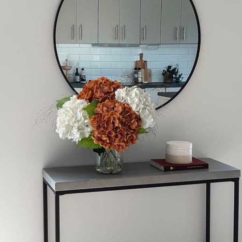 2 White 2 Orange Brown Hydrangea Artificial Flower Lifelike 21'' Long Stem Real Touch Hydrangea Latex Flower, alternate view