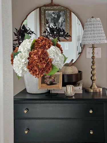 2 White 2 Orange Brown Hydrangea Artificial Flower Lifelike 21'' Long Stem Real Touch Hydrangea Latex Flower, alternate view