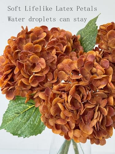 2 White 2 Orange Brown Hydrangea Artificial Flower Lifelike 21'' Long Stem Real Touch Hydrangea Latex Flower, alternate view