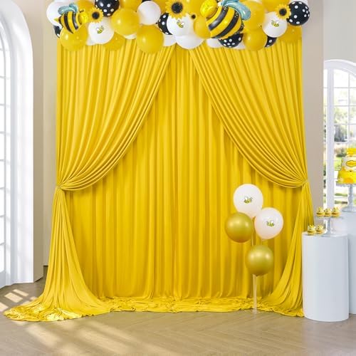 20×10 ft Yellow Wrinkle Free Backdrop Curtain for Party, 4 Panels 5×10ft Soft Silky Polyester Photo Backdrop
