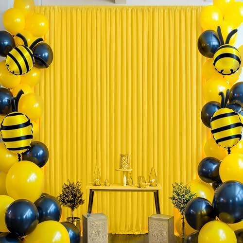 20×10 ft Yellow Wrinkle Free Backdrop Curtain for Party, 4 Panels 5×10ft Soft Silky Polyester Photo Backdrop, alternate view