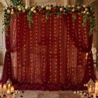 20×10ft Burgundy Tulle Backdrop Curtain with Lights String for Parties, Sheer Photo Backdrop Curtains for