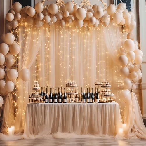 20×10ft Champagne Tulle Backdrop Curtain with Lights String for Parties, Sheer Curtain Backdrop Drapes for, alternate view 6
