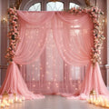20×10ft Dusty Rose Tulle Backdrop Curtain with Lights String for Parties, Sheer Curtain Backdrop Drapes for