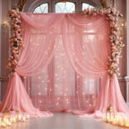 20×10ft Dusty Rose Tulle Backdrop Curtain with Lights String for Parties, Sheer Curtain Backdrop Drapes for