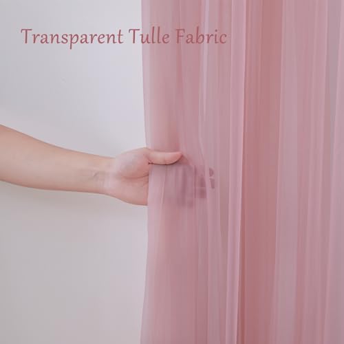 20×10ft Dusty Rose Tulle Backdrop Curtain with Lights String for Parties, Sheer Curtain Backdrop Drapes for, alternate view 4
