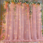 20×10ft Dusty Rose Tulle Backdrop Curtain with Lights String for Parties, Sheer Curtain Backdrop Drapes for, alternate view 6