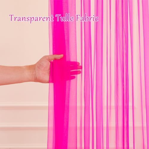20×10ft Hot Pink Tulle Backdrop Curtain with Lights String for Parties, Sheer Photo Backdrop Curtains for, alternate view 4