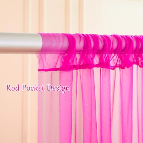 20×10ft Hot Pink Tulle Backdrop Curtain with Lights String for Parties, Sheer Photo Backdrop Curtains for, alternate view 5