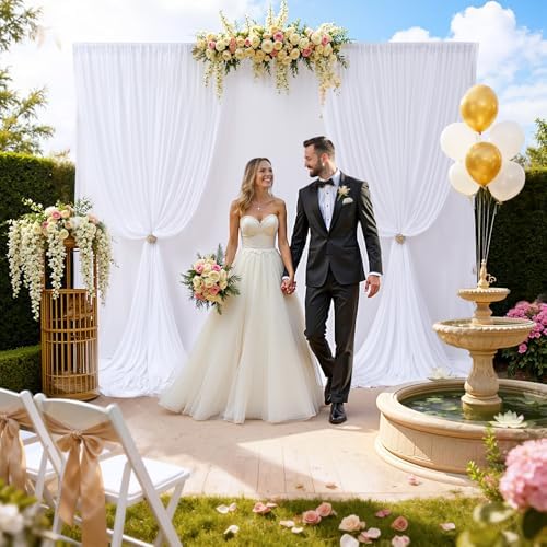 20×10ft White Backdrop Curtain for Weeding Parties, 2 Panels Large 10ft Wide Wrinkle-Free Full Fabric Drape for, alternate