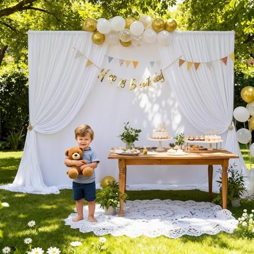 20×10ft White Backdrop Curtain for Weeding Parties, 2 Panels Large 10ft Wide Wrinkle-Free Full Fabric Drape for, alternate