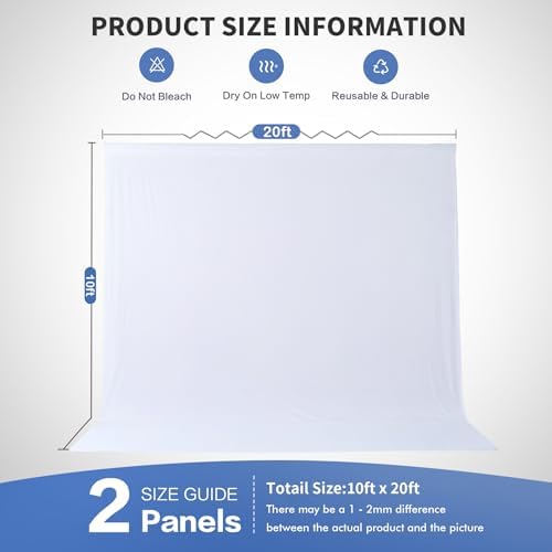 20×10ft White Backdrop Curtain for Weeding Parties, 2 Panels Large 10ft Wide Wrinkle-Free Full Fabric Drape for, alternate