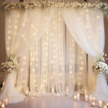 20×10ft White Tulle Backdrop Curtain with Lights String for Parties, Sheer Photo Backdrop Curtains for Wedding