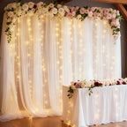 20×10ft White Tulle Backdrop Curtain with Lights String for Parties, Sheer Photo Backdrop Curtains for Wedding, alternate