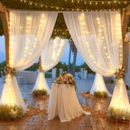 20×10ft White Tulle Backdrop Curtain with Lights String for Parties, Sheer Photo Backdrop Curtains for Wedding, alternate
