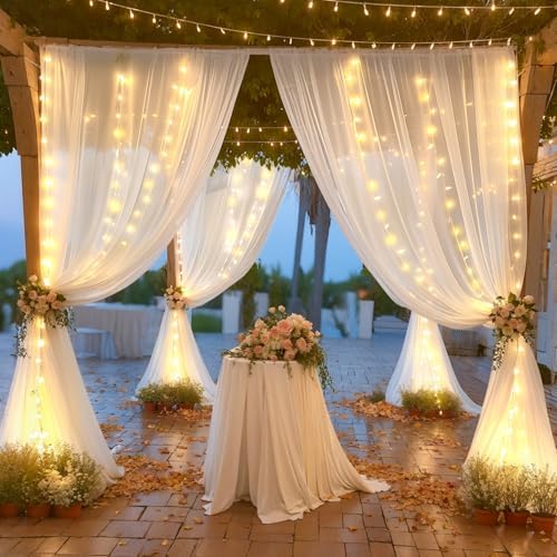 20×10ft White Tulle Backdrop Curtain with Lights String for Parties, Sheer Photo Backdrop Curtains for Wedding, alternate