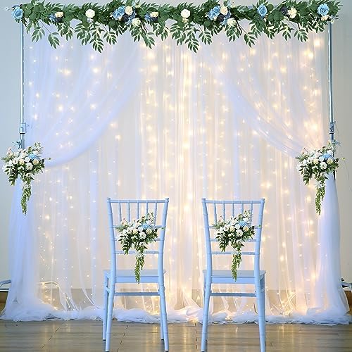 20×12ft White Tulle Backdrop Curtain with Lights String for Parites Sheer Fabric Backdrop Curtains White, alternate view 2