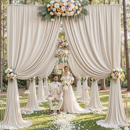 20×12ft Wrinkle Free Beige Backdrop Curtain for Wedding Parties-2 Panels 5×12ft Long Soft Silky Polyester, alternate view 3