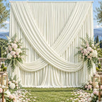 20×12ft Wrinkle Free Ivory Backdrop Curtain for Wedding Parties, 4 Panels 5×12ft Long Silky Polyester Photo