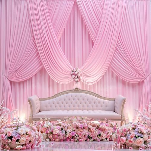 20×14 ft Pink Wrinkle Free Backdrop Curtain, Soft Silky Polyester Wedding Drapes 4 Panels 14ft Height Baby Pink, alternate