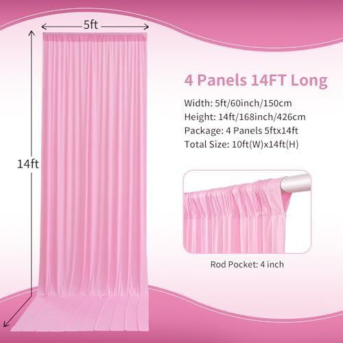 20×14 ft Pink Wrinkle Free Backdrop Curtain, Soft Silky Polyester Wedding Drapes 4 Panels 14ft Height Baby Pink, alternate