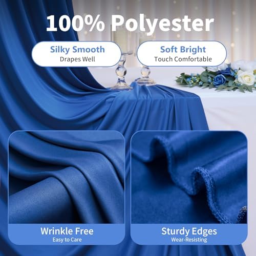 20×14 ft Royal Blue Wrinkle Free Backdrop Curtain, Soft Silky Polyester Wedding Drapes 4 Panels 14ft Height, alternate view 2