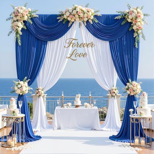 20×14 ft Royal Blue Wrinkle Free Backdrop Curtain, Soft Silky Polyester Wedding Drapes 4 Panels 14ft Height, alternate view 3