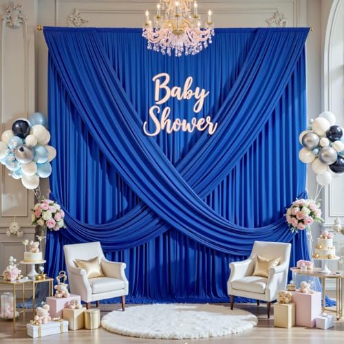 20×14 ft Royal Blue Wrinkle Free Backdrop Curtain, Soft Silky Polyester Wedding Drapes 4 Panels 14ft Height, alternate view 5