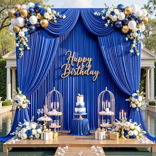 20×14 ft Royal Blue Wrinkle Free Backdrop Curtain, Soft Silky Polyester Wedding Drapes 4 Panels 14ft Height, alternate view 7