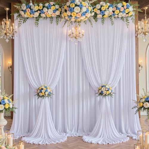 20×14 ft White Wrinkle Free Backdrop Curtain, Soft Silky Polyester Wedding Drapes 4 Panels 14ft Height Photo